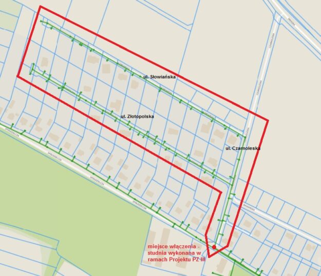 Rysunek nr 1 - rysunek obrazuje nowy obszar gdzie możliwy jest zrzut ścieków